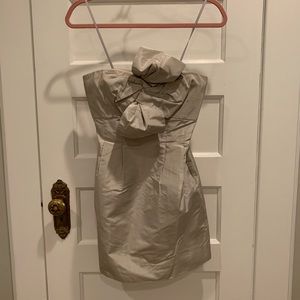 J.Crew Silver Silk Short Strapless Dress-0 Petite